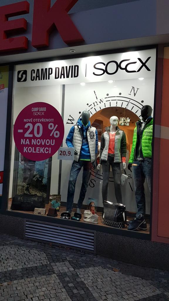 Camp David a Soccx - kamenná prodejna, obchod Říčany